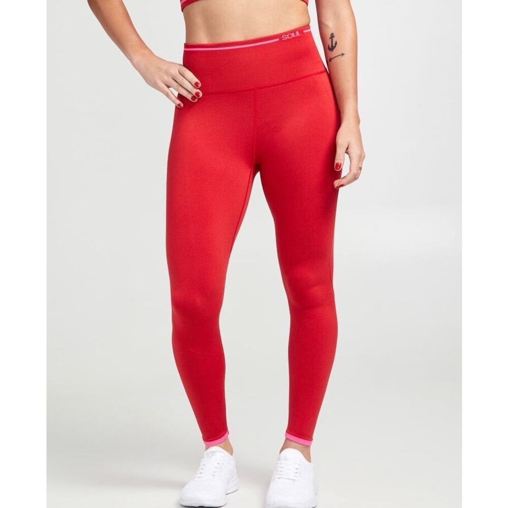SOUL CYCLE Ribbed Seamless Leggings Red Small S
